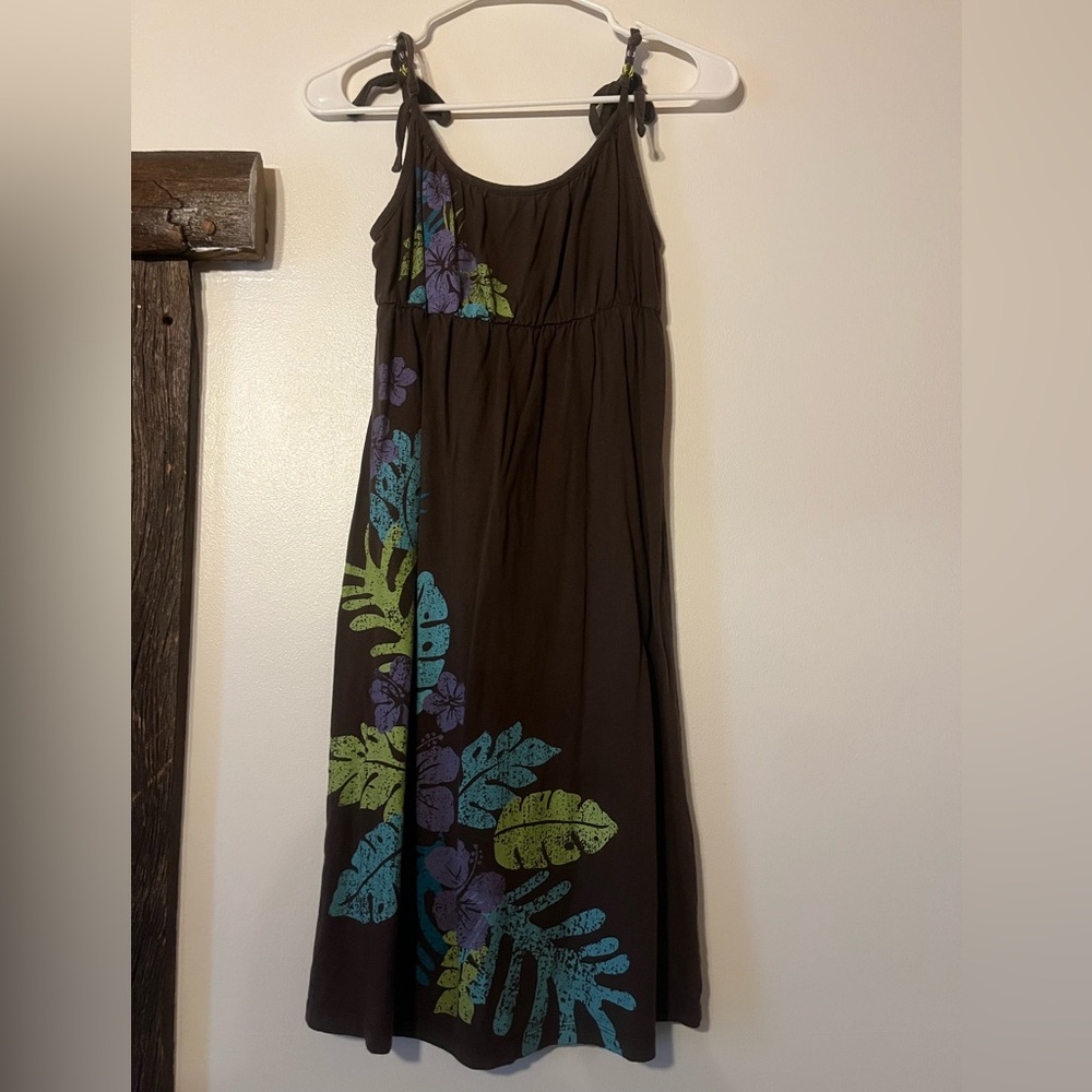 Old Navy Brown and Blue leaf Sundress w/ beaded adjustable shoulder straps sz XL